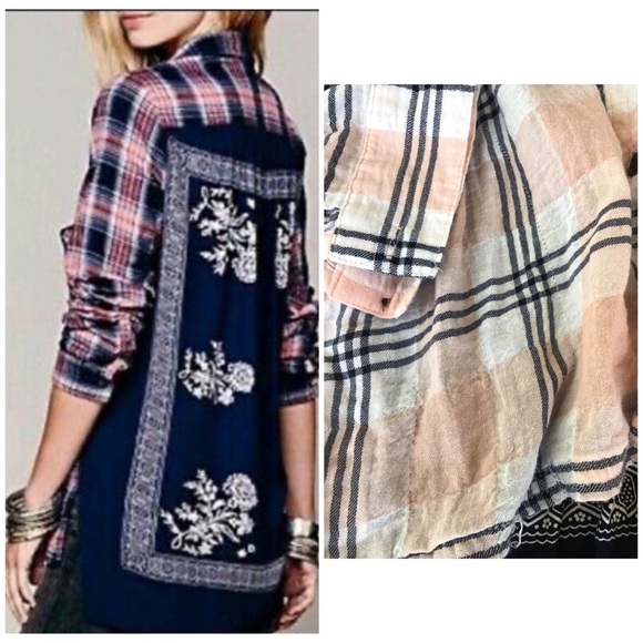 Free People Behind The Funnel Pink Plaid Buttoned - Picture 16 of 16